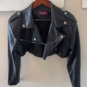 Edikted Black Cropped Leather Jacket